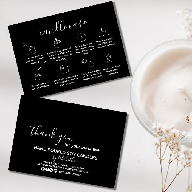 Soy Candle Care Card Fügen Sie Ihr Logo ganz einfa Visitenkarte (Von Creator hochgeladen)
