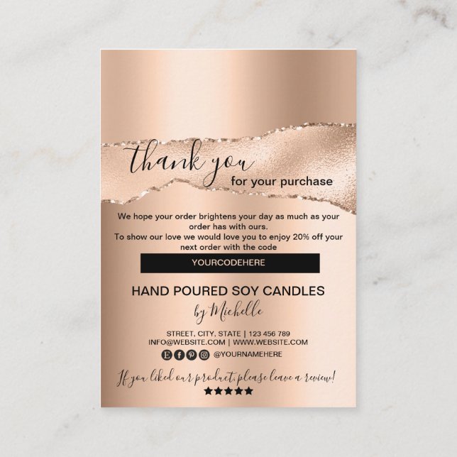 Soy Candle Care Card Vielen Dank, dass Sie Ihr Log Visitenkarte (Rückseite)