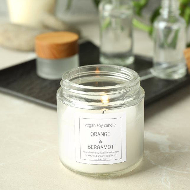 Soy Candle | Einfach Minimalistisch, grau und weiß Quadratischer Aufkleber (Von Creator hochgeladen)