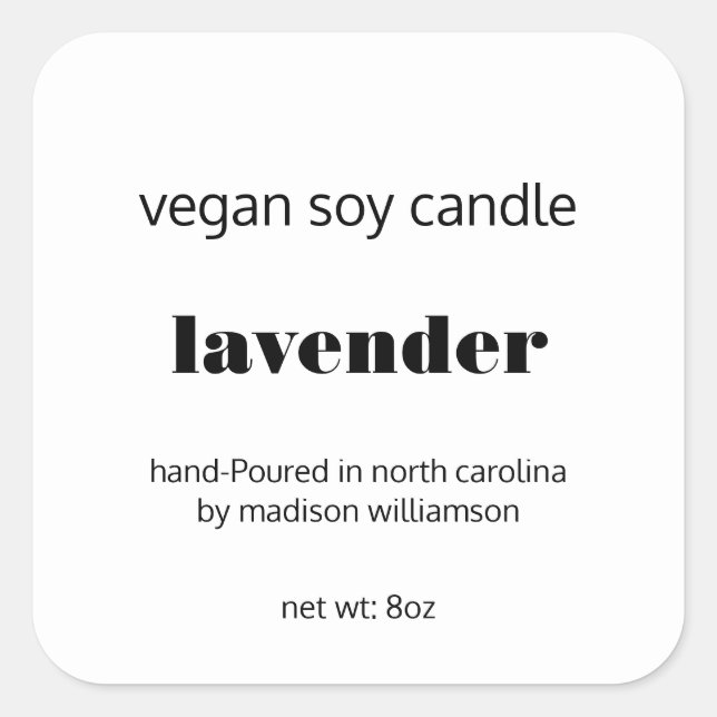 Soy Candle | Einfache schwarz-weiß, 3 Zoll Quadratischer Aufkleber (Vorderseite)