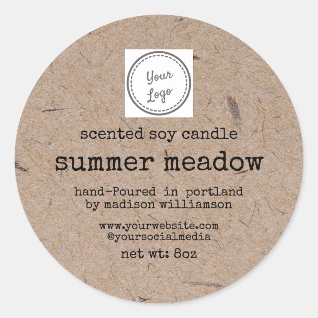 Soy Candle | Kraft-Papier |Logo 3 Zoll hinzufügen Runder Aufkleber (Vorderseite)