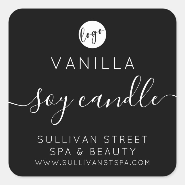 Soy Candle Label | Hinzufügen eines schwarzen Logo Quadratischer Aufkleber (Vorderseite)