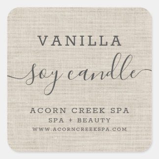 Soy Candle Label | Rustikaler Burlap Quadratischer Aufkleber