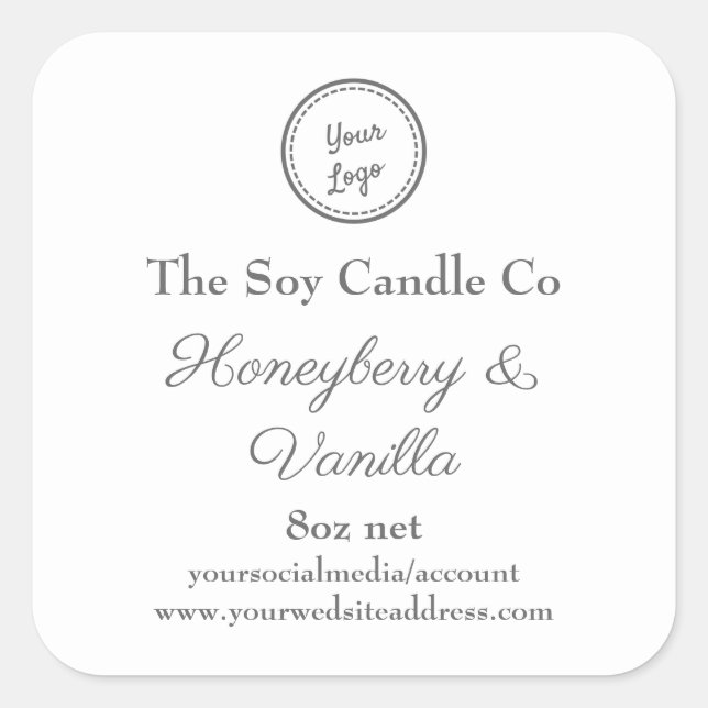 Soy Candle Personalisiert Logo hinzufügen Quadratischer Aufkleber (Vorderseite)