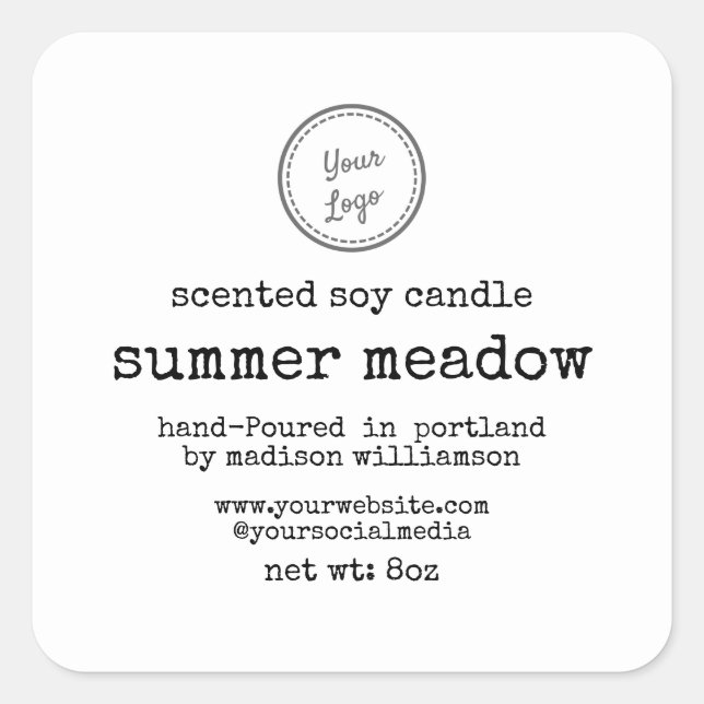Soy Candle | Schreibmaschinentext |Logo hinzufügen Quadratischer Aufkleber