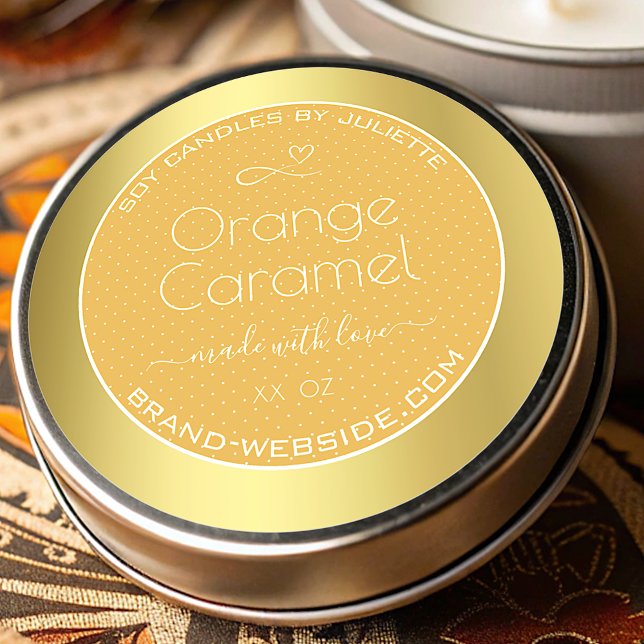Soy Candles Packing Labels Gold Orange Caramel Runder Aufkleber (Von Creator hochgeladen)