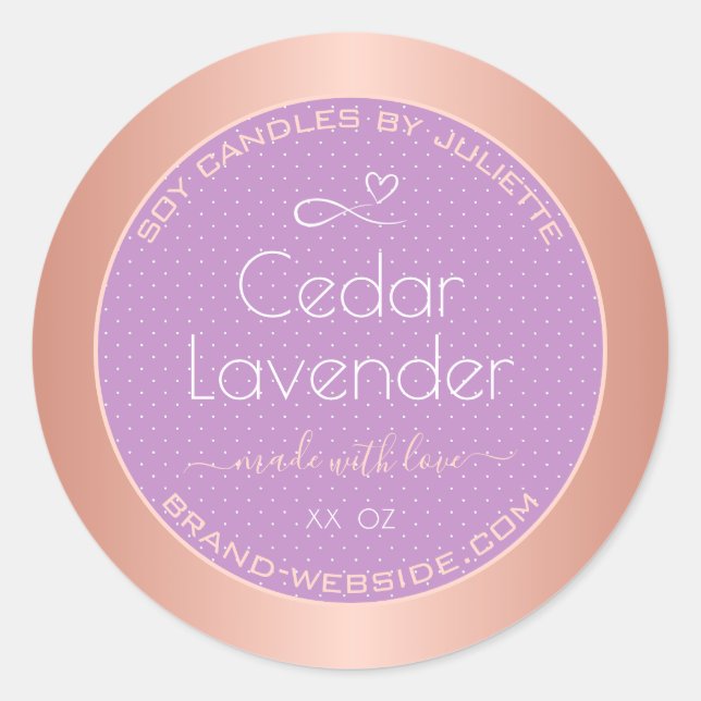 Soy Candles Packing Labels Rose Gold und Lilac Runder Aufkleber (Vorderseite)