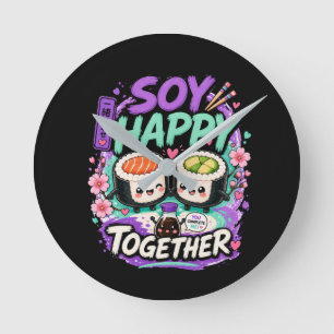 Soy Happy Together – Süßes Kawaii Sushi-Pärchen Runde Wanduhr