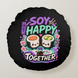 Soy Happy Together – Süßes Kawaii Sushi-Pärchen Rundes Kissen