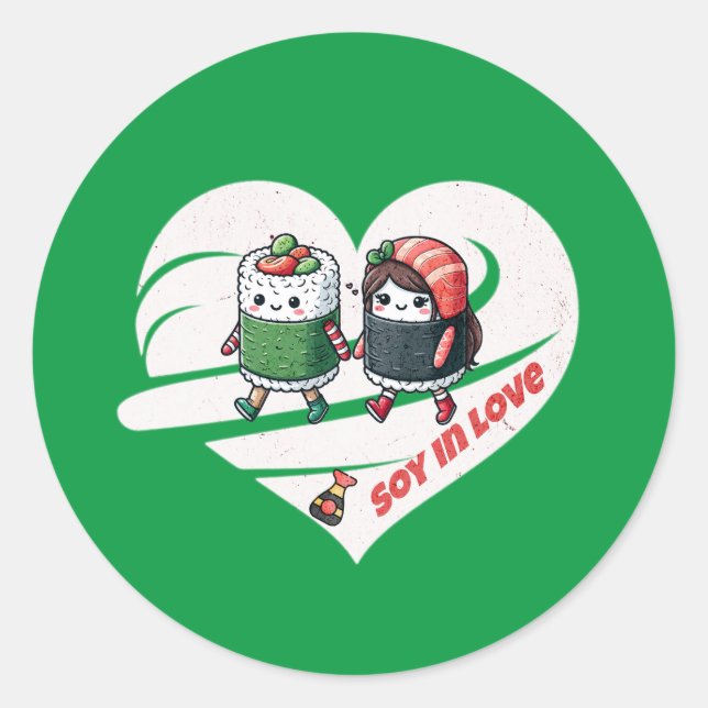 Soy in Liebe niedlich Kawaii Sushi Runder Aufkleber (Vorderseite)