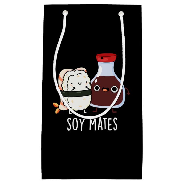 Soy Mates Funny Soy Sauce Pun Dark BG Kleine Geschenktüte (Vorderseite)