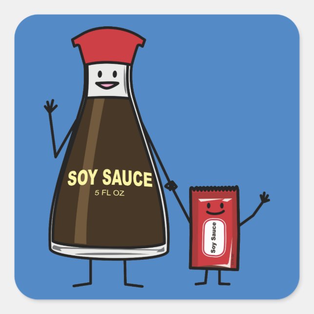 Soy Sauce Flasche Packet Kinderzubereitung asiatis Quadratischer Aufkleber (Vorderseite)