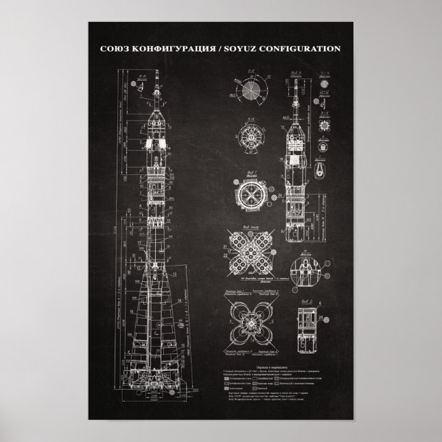 Soyuz Spacecraft Blueprint Poster (Vorne)