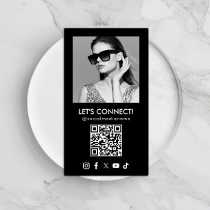 Sozial Media QR-Code Foto hinzufügen Schwarz Verti Visitenkarte