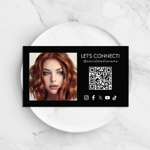 Sozial Media QR-Code Foto hinzufügen Schwarz Visitenkarte