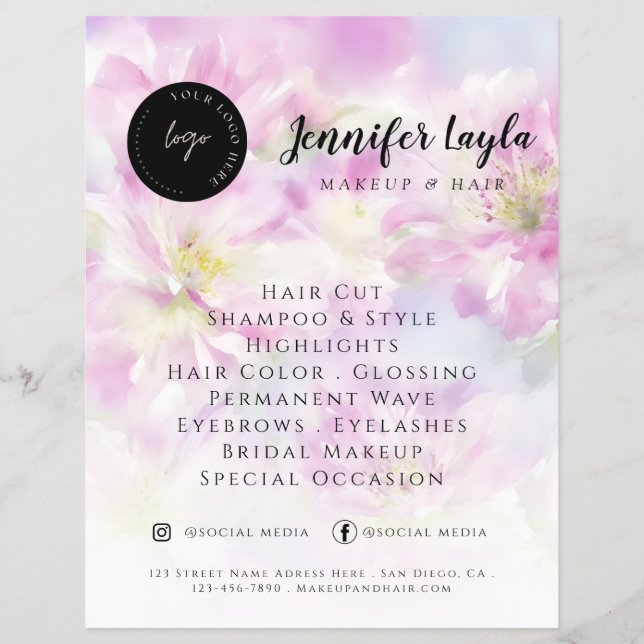Sozial-Media-QR-Code Rosa Wasserfarbe Floral Flyer (Vorne)