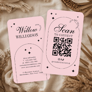 Sozial Media QR Code Trendiges Rosa Vintage-Skript Visitenkarte