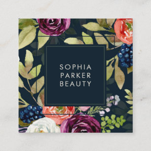 Sozial-Medien dunkles Aquarell BlumenBoho Muster-  Quadratische Visitenkarte