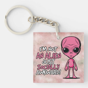 Sozial unbeholfener Alien-Cartoon Schlüsselanhänger