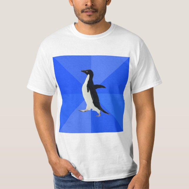 Sozial ungeschicktes Pinguin-Ratetier Meme T-Shirt (Vorderseite)