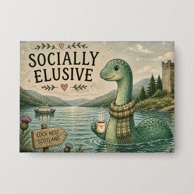 Sozial zurückhaltende Nessie gemütliches Kryptid L Button (Vorderseite)