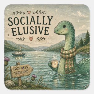 Sozial zurückhaltende Nessie gemütliches Kryptid L Quadratischer Aufkleber