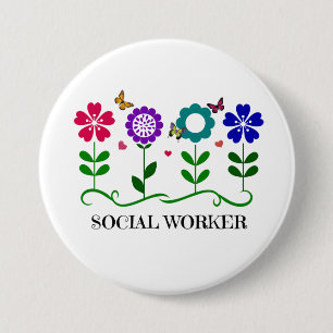 Sozialarbeiter... Blume, Herz und Schmetterlinge Button