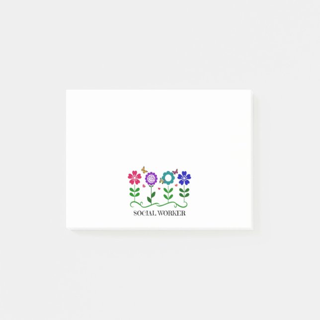 Sozialarbeiter... Blume, Herz und Schmetterlinge Post-it Klebezettel (Vorderseite)