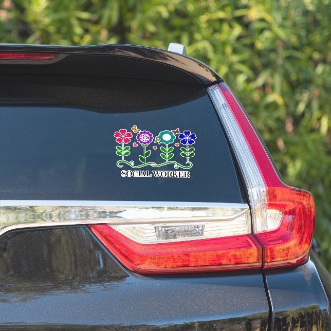 Sozialarbeiter, buntes Blumendesign, Aufkleber (Auto Seite)