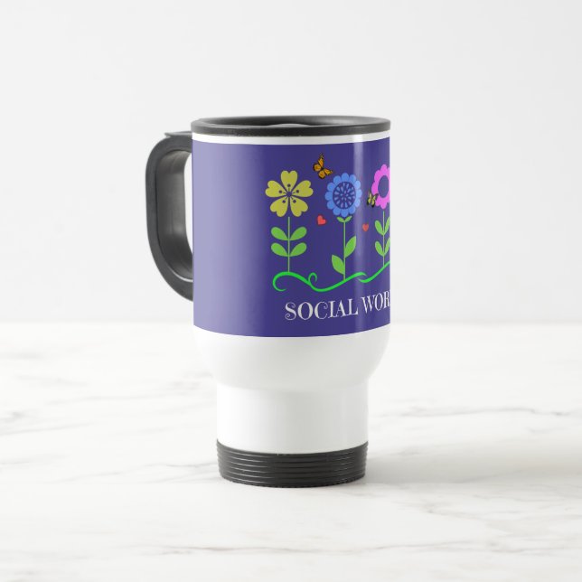 "Sozialarbeiter," Grafik Frühlingsblumen Reisebecher (Vorderseite Links)