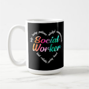 Sozialarbeiter Herz Word Cloud Watercolor Regenbog Kaffeetasse
