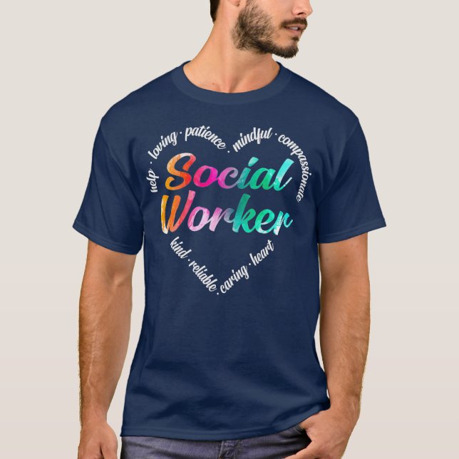 Sozialarbeiter Herz Word Cloud Watercolor T-Shirt (Vorderseite)
