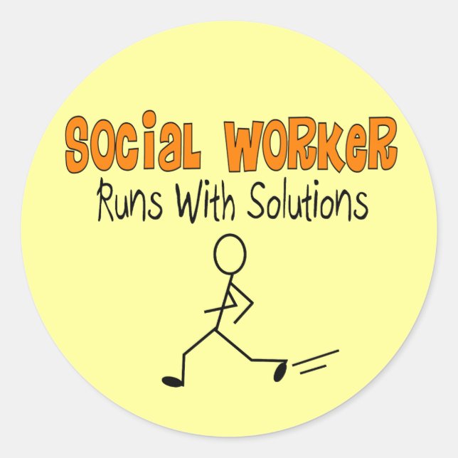 Sozialarbeiter "Runs with Solutions" Funny Gifts Runder Aufkleber (Vorderseite)