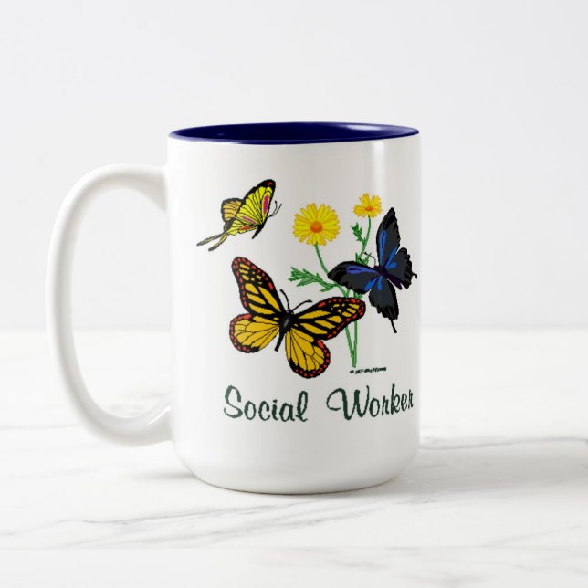 Sozialarbeiter-Schmetterlinge Zweifarbige Tasse (Links)