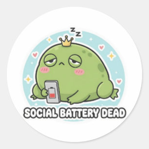 Sozialbatterie-Tot-Frosch-Aufkleber Süß Introverti Runder Aufkleber