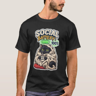 Soziale Batterie 100% Voll aufgeladen schwarze Kat T-Shirt