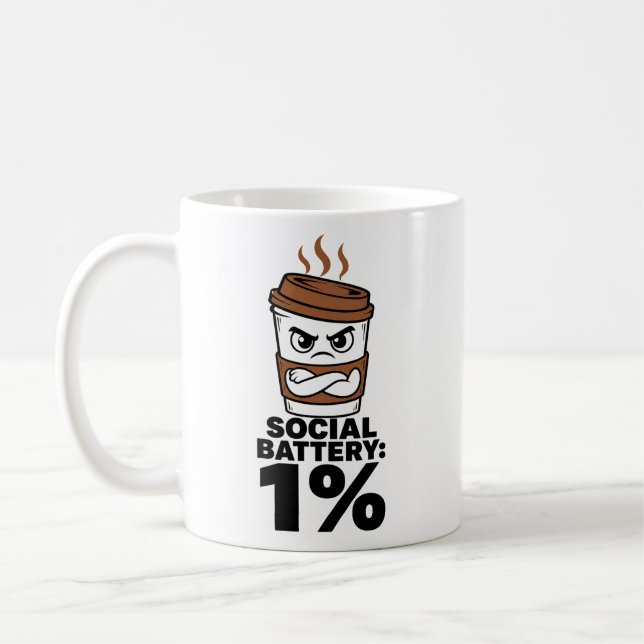 Soziale Batterie 1% Lustiger Kaffeebecher Kaffeetasse (Links)