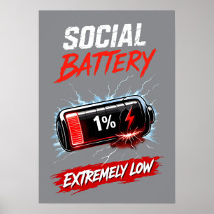 Soziale Batterie Extrem Niedrig – Lustiger Introve Poster