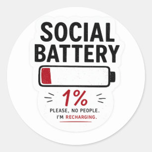 Soziale Batterie Niedrig Lustiger Introvertierter Runder Aufkleber
