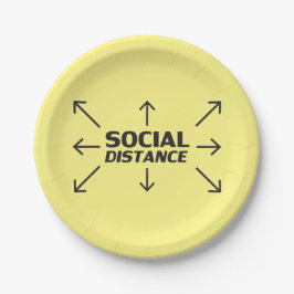 Soziale Distanz moderne Typografie lustig gelb Pappteller