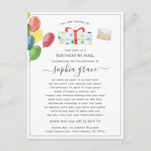 Soziale Distanz zum Geburtstag per Post Einladung Postkarte