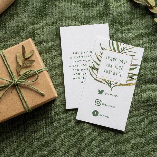 Soziale Links, grüne Blätter Goldgrenzenkarte Begleitkarte (Social Links, green leaves gold border insert Card.)