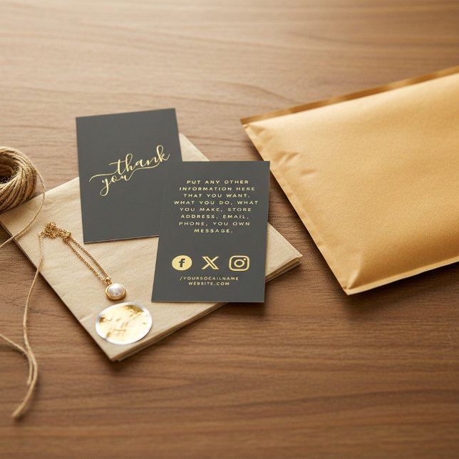 Soziale Logos, grau und gold Kundenauftrag Begleitkarte (Social logos grey and gold customer order enclosure card.)