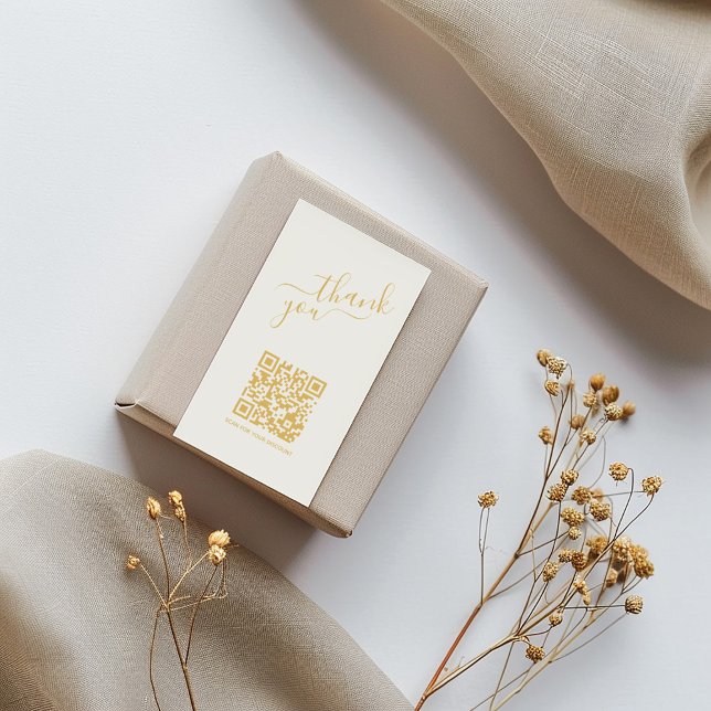Soziale Logos QR-Code, Gold dank Karte einfügen (Elegant thank you insert card with gold script and QR code on gift box.)