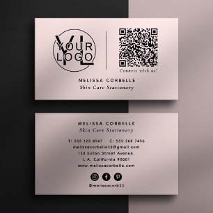 Soziale Medien, Qr Code und Logo Einfach Rosa Visitenkarte