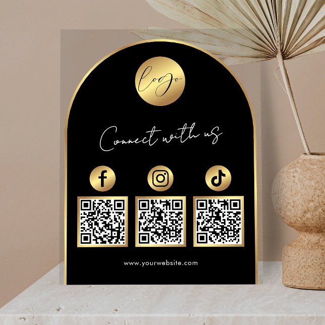 Soziale Medien Schwarz & Gold Bogen-Logo QR-Code Acrylschild (Von Creator hochgeladen)