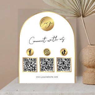 Soziale Medien Weiß & Gold Bogen-Logo QR-Code Acrylschild