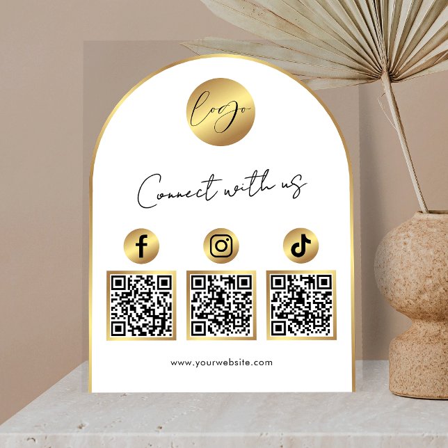 Soziale Medien Weiß & Gold Bogen Logo QR Code Acrylschild (Von Creator hochgeladen)
