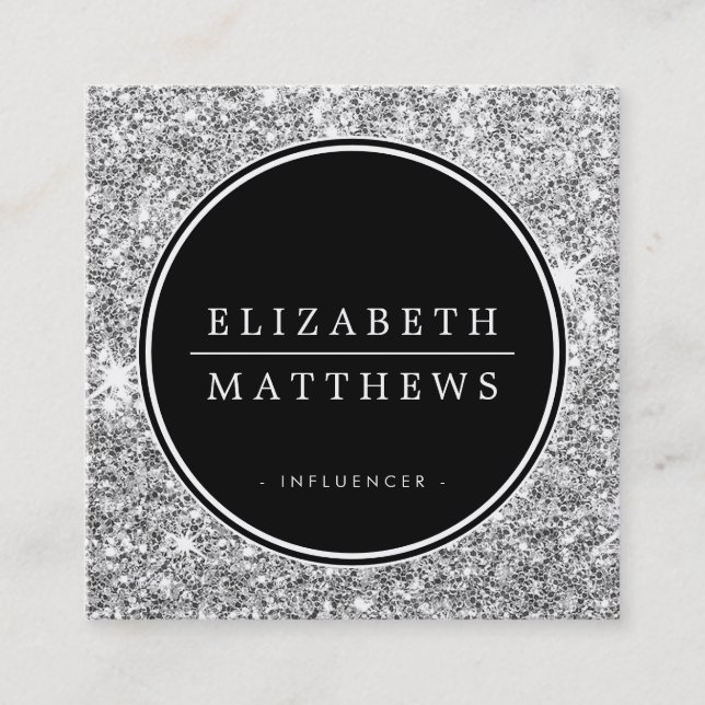 SOZIALE MEDIEN-Zirkel grenzt an schwarzen silberne Quadratische Visitenkarte (Vorderseite)