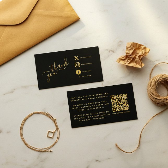 Soziale Symbole QR Code schwarz/gold Dank Rabatt Begleitkarte (Social icons QR code black/gold thank you discount Enclosure Card.)